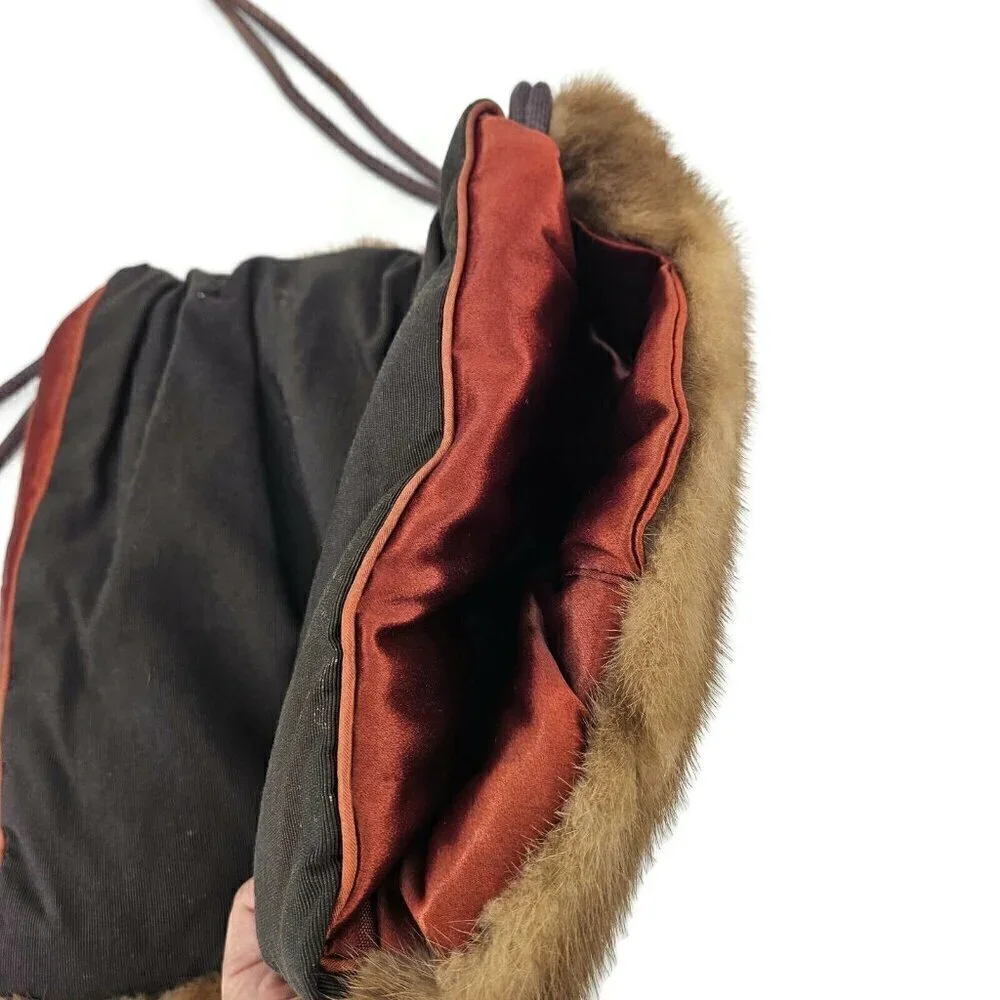 Vintage Brown Mink Muff Handwarmer Zippered Purse